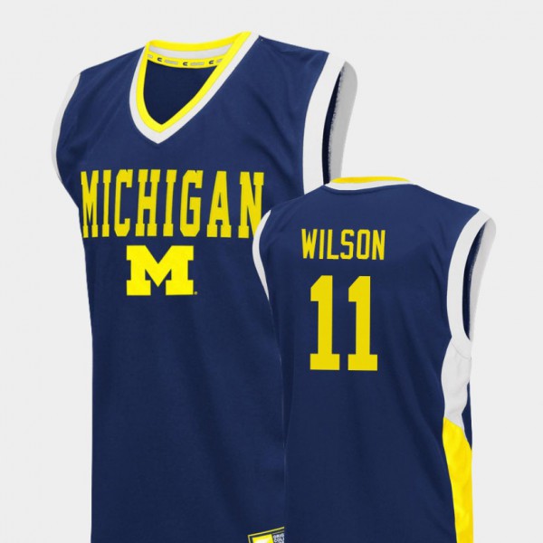 Michigan Wolverines #11 For Men Luke Wilson Jersey Blue College Basketball Fadeaway NCAA